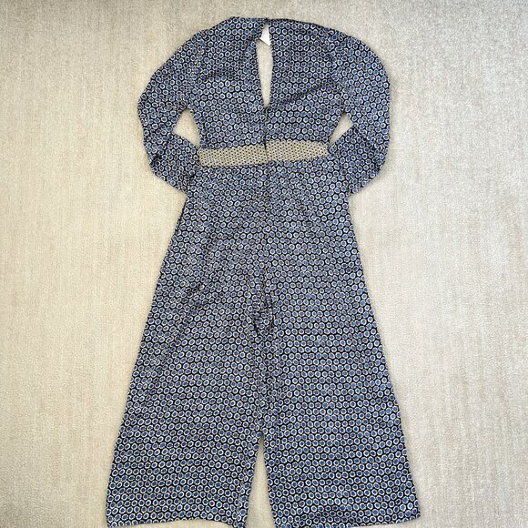 NWT ZARA Floral Wide Leg Faux Wrap Plunge Long Sleeve Jumpsuit With Pockets M - Picture 4 of 12